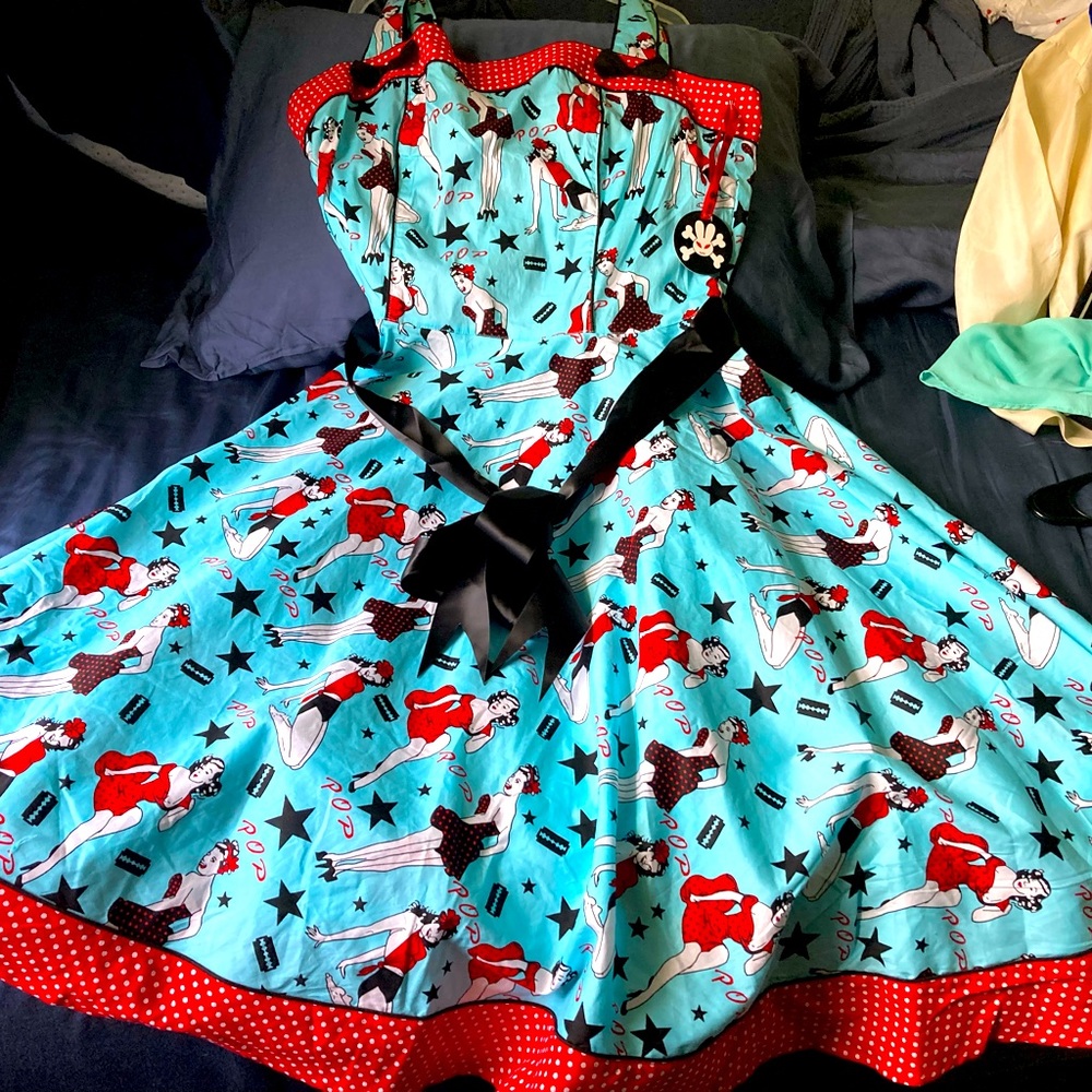Hell bunny fit and flare Dixie pop pin up dress uk2xl